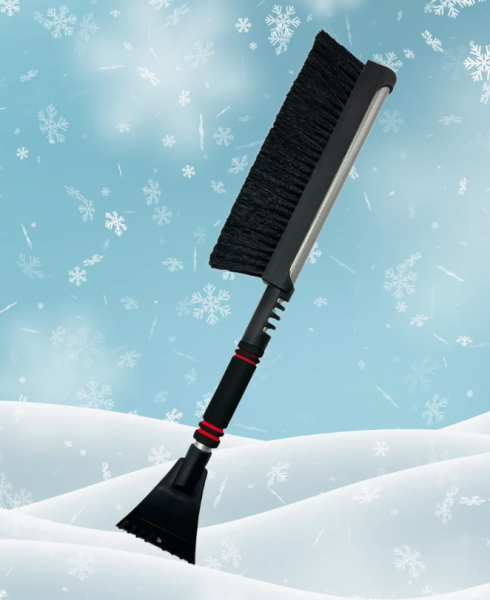 Телескопическая автомобильная щетка - скребок от снега и льда 61-80 см. / Щетина 27 см. / Утяжеление на щетине для легкого сгона снега